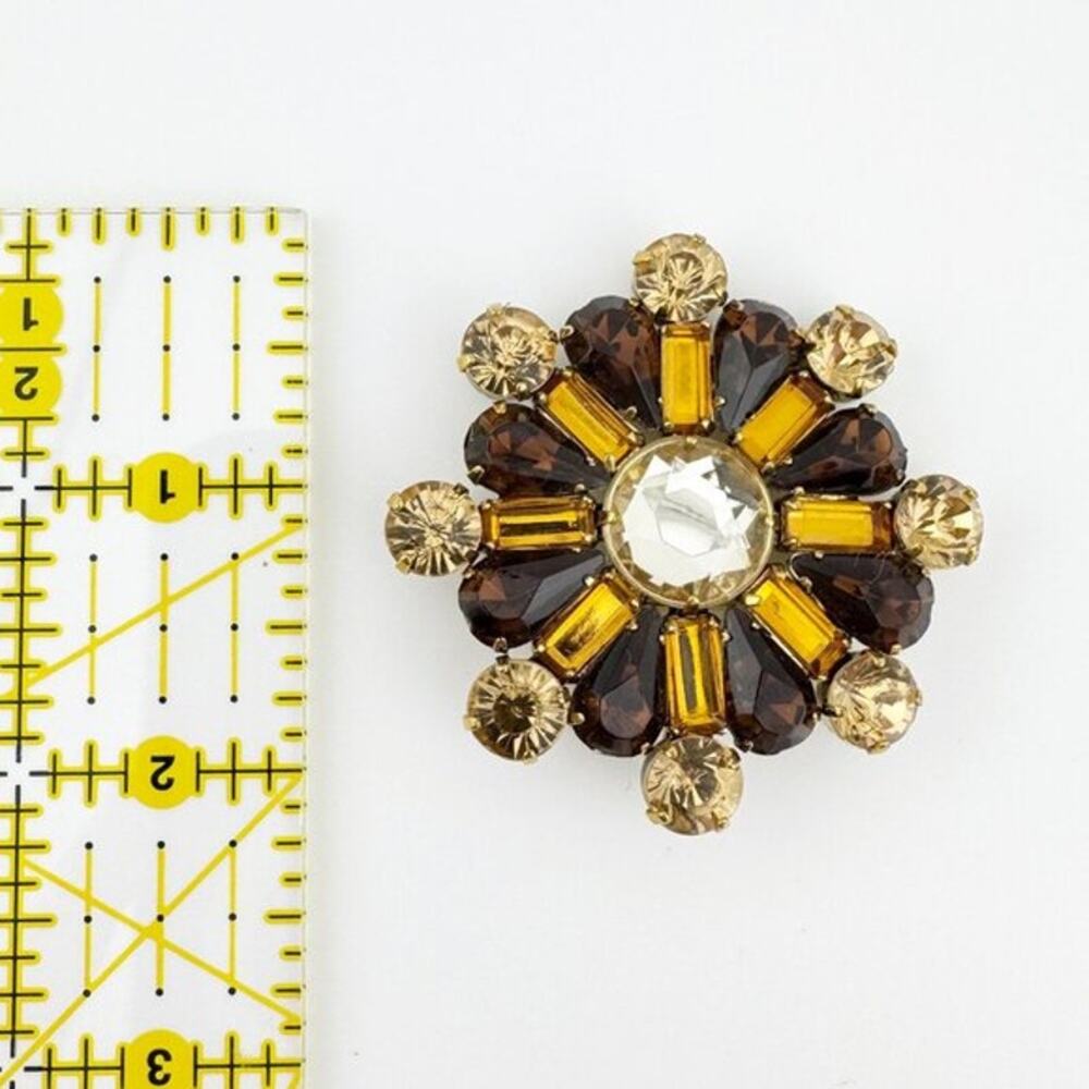 Vintage Brooch Pin Sunburst Amber Yellow Glass Stones Gold Tone‎ Jewelry - Picture 7 of 7